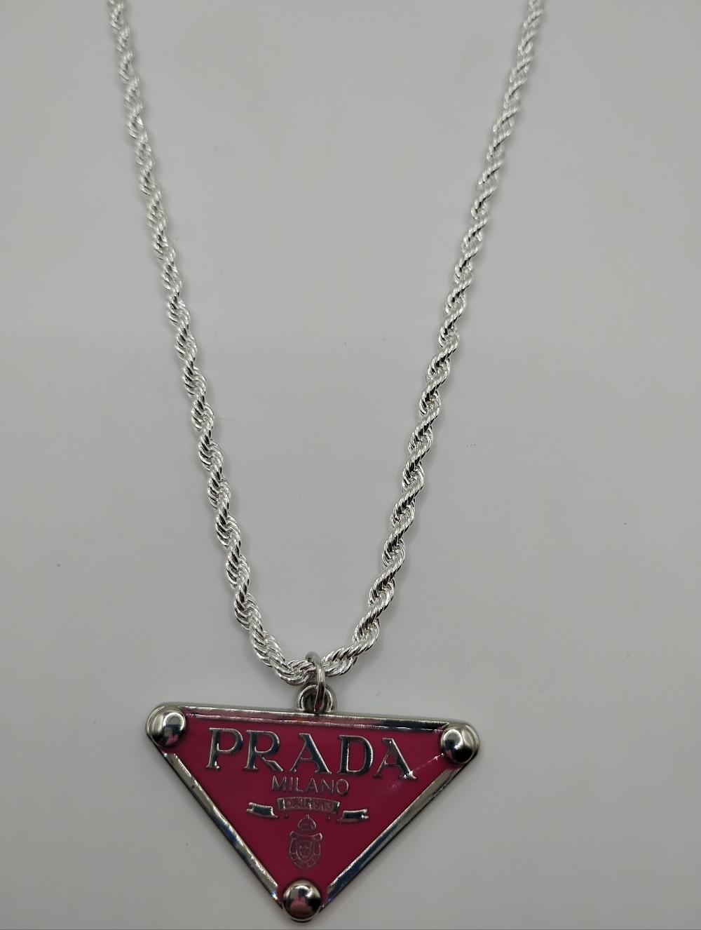 Prada Fushia Authentic Charm On A 925 Sterling Silver Rope Necklace - Picture 8 of 13